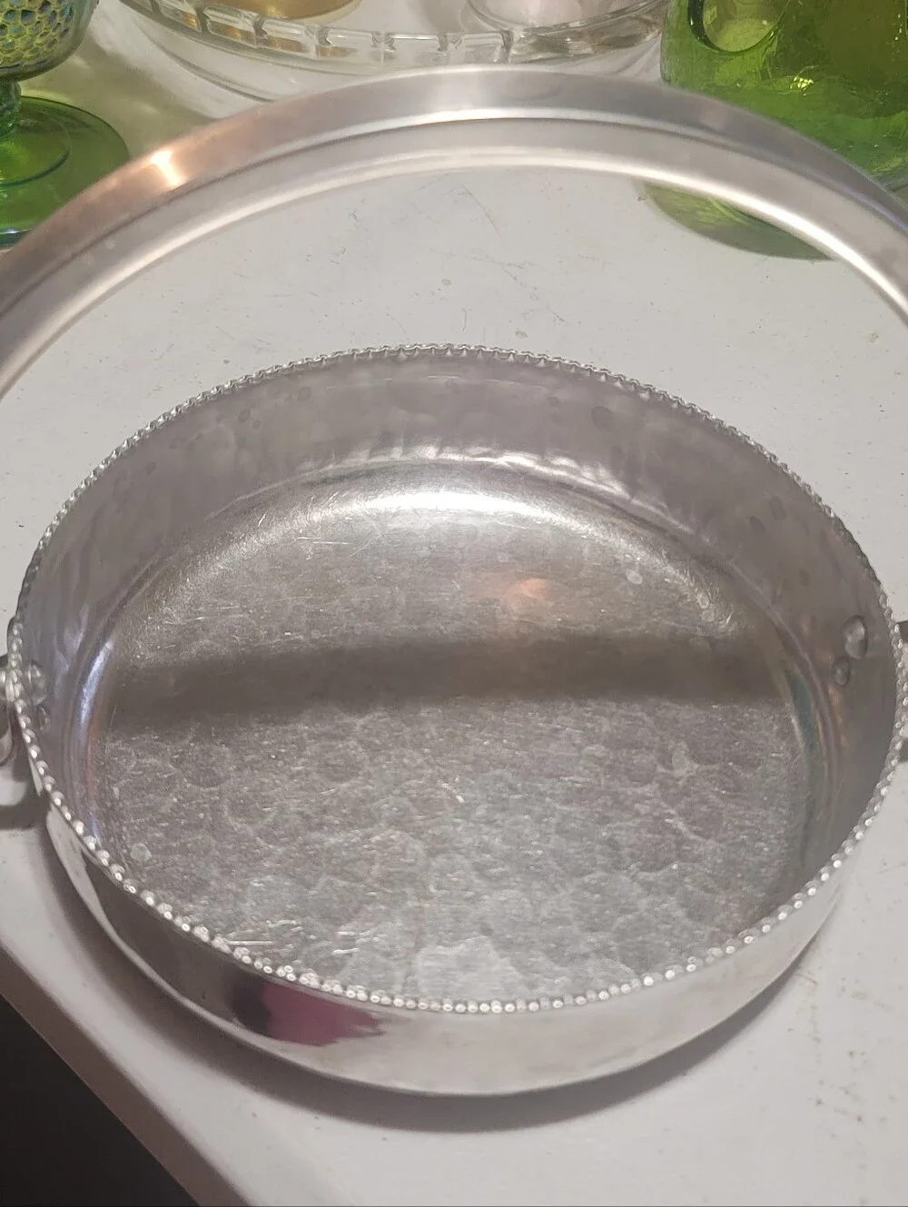 Vintage Wild Rose F1003 Hammered Aluminum Candy Dish w/ Bale Handle/ Bridal